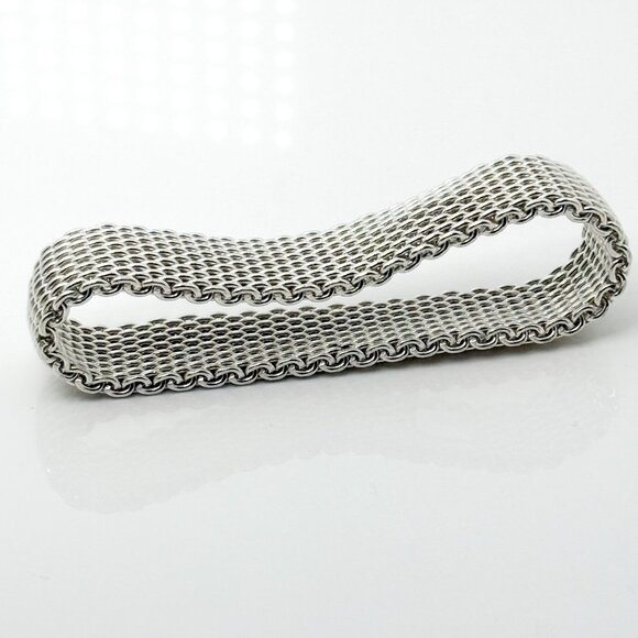 7.5" Medium Tiffany & Co Silver Somerset Mesh Weave Flexible Bangle Bracelet - Picture 4 of 6